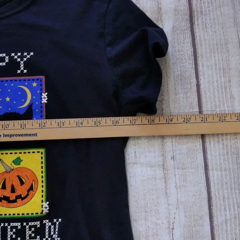 Girls Halloween Black Graphic Tshirt Size Medium Pumpkin Patch Ghost - Picture 7 of 8